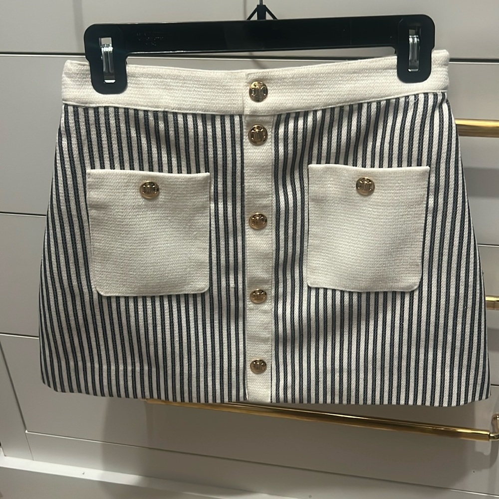 CELINE Striped Blue and White Skirt with Gold Buttons xs-s